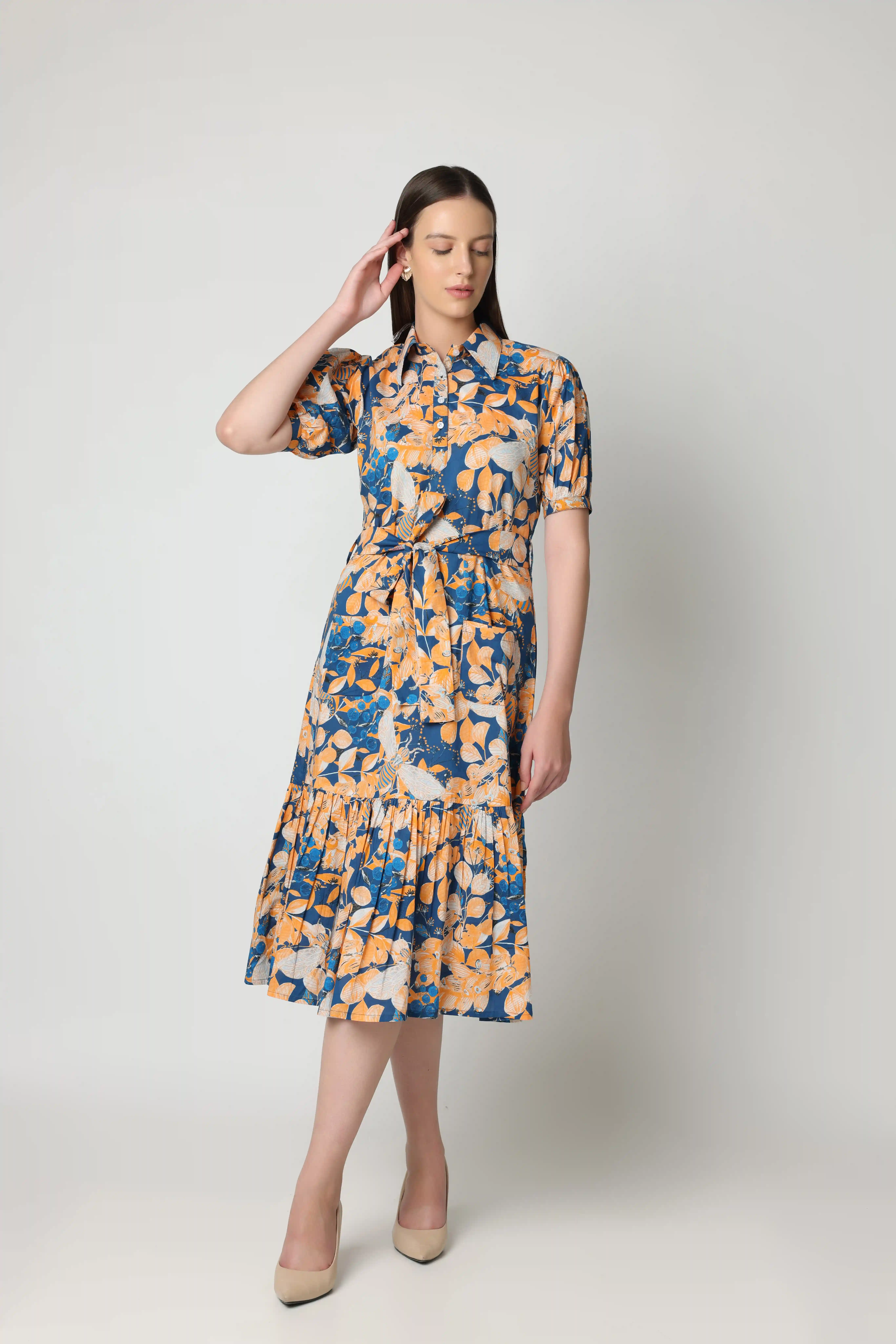 Vibrant floral belted Dress